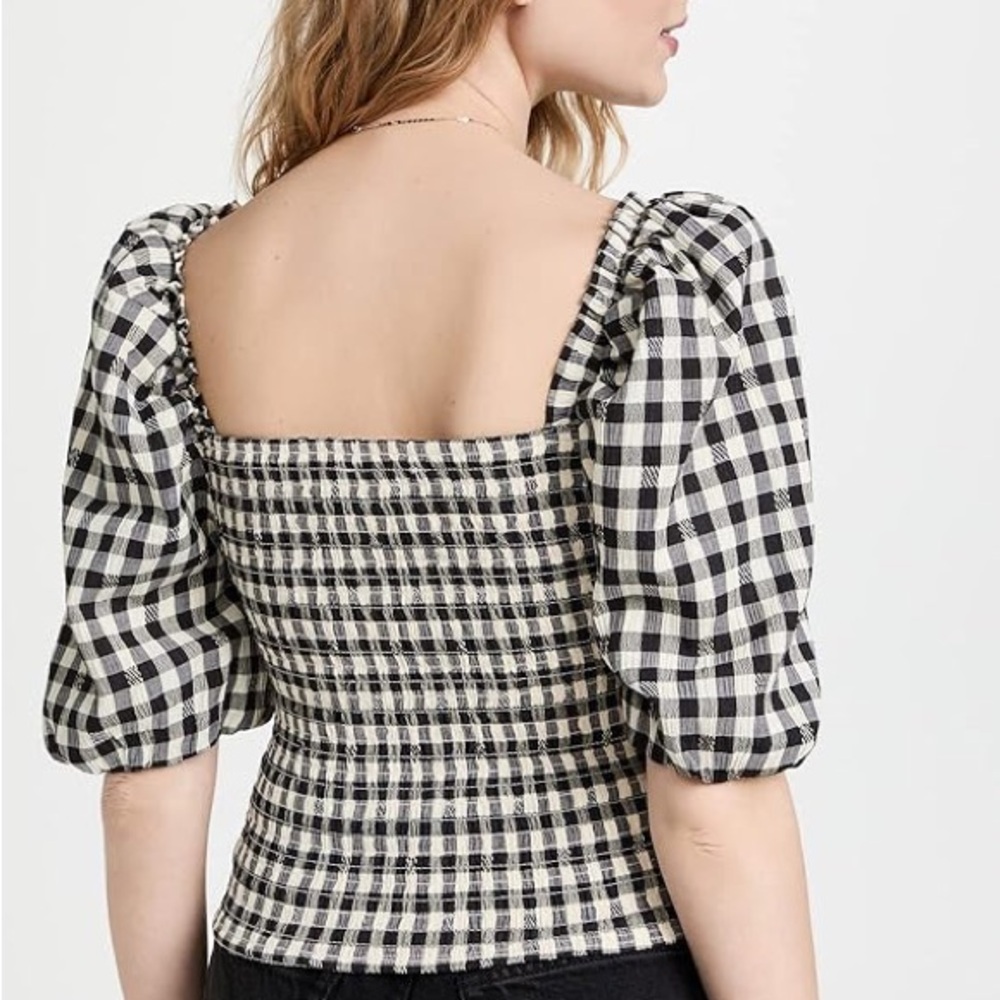 Checkered Puff Sleeve Top
